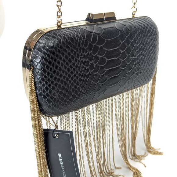BCBG MAX AZRIA Croc Print Gold Fringes Evening Purse - NEW NWT - Picture 5 of 16